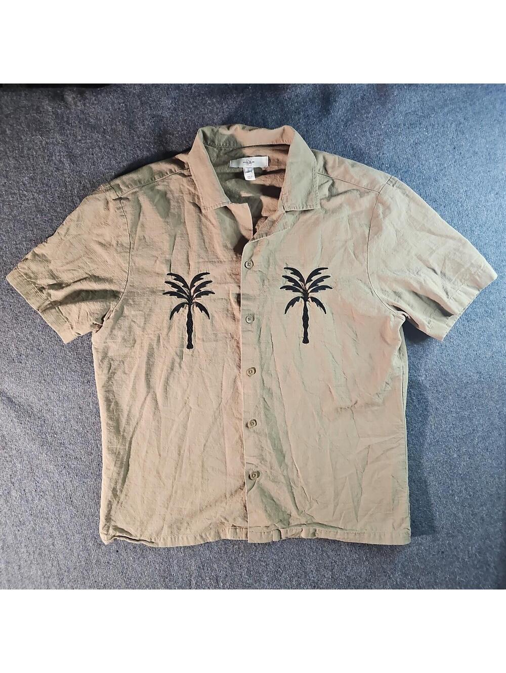 River Island London M Palm Tree Button Up